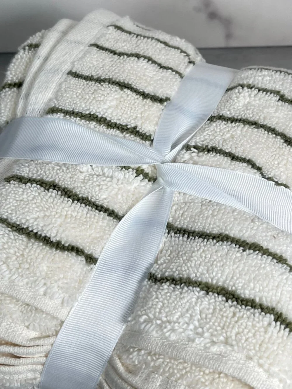 Brooks Brothers Green Striped Ivory Hand Towels Set of 2